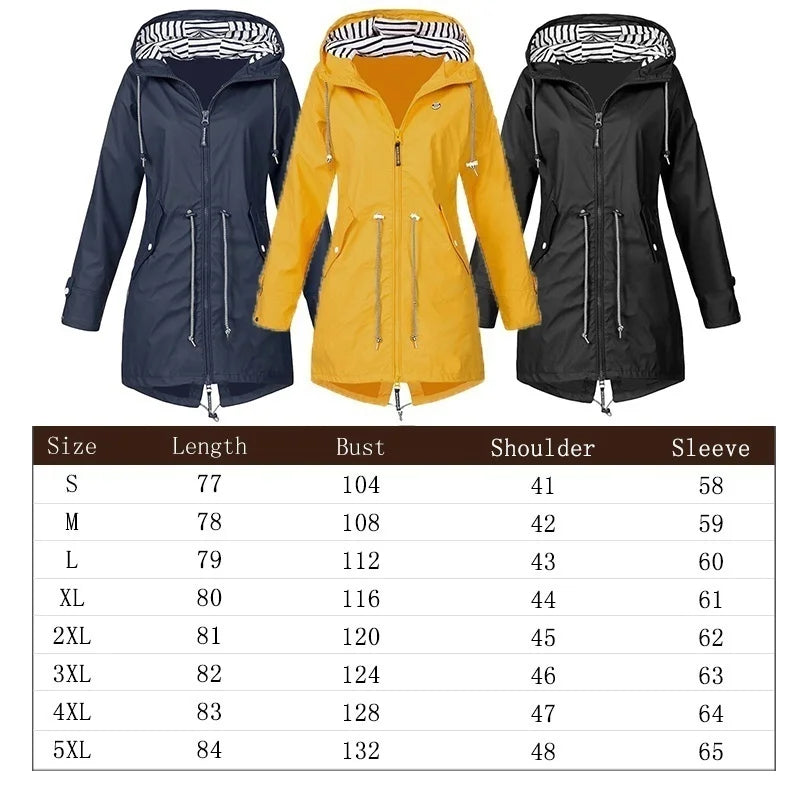 Womens Waterproof Raincoat Casual Lightweight Drawstring Jackets