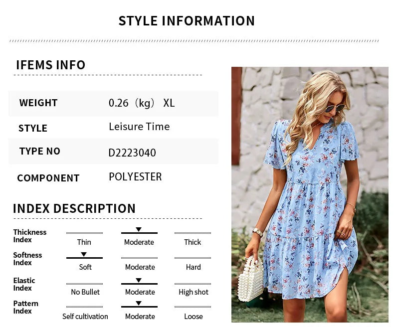 High Quality 2024 Spring Summer Stand Up Collar V-neck Chiffon Printed A-line Dress with Flying Sleeves Elegant Dress Vestidos