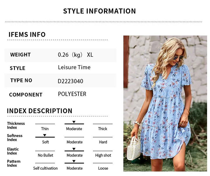 High Quality 2024 Spring Summer Stand Up Collar V-neck Chiffon Printed A-line Dress with Flying Sleeves Elegant Dress Vestidos