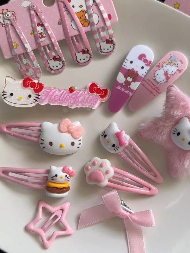 New Kawaii Cartoon Sanrio Hello Kitty Hairpin Set Gift Sweet Cute Princess Hello Kitty Hairpin Set Bb Clip Bangs Clip