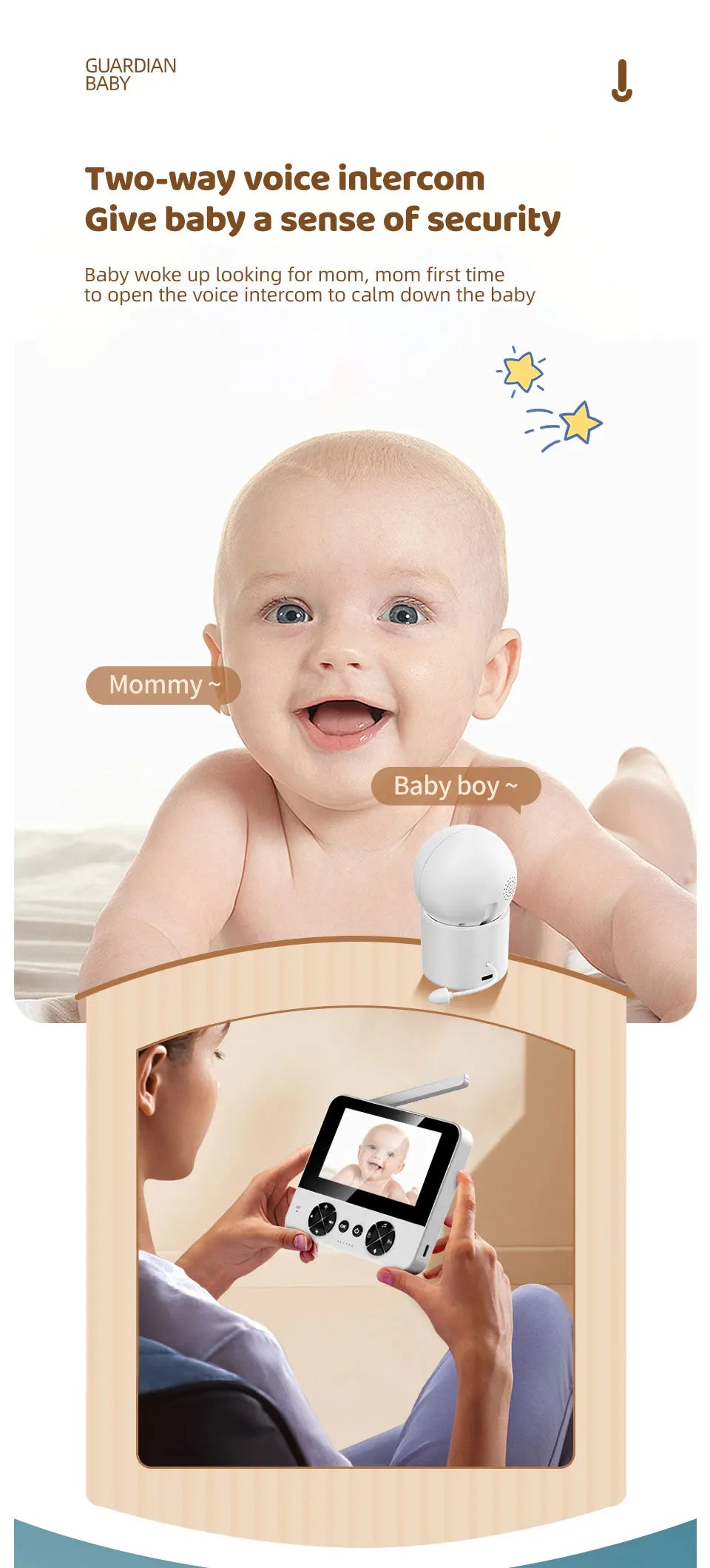 4.3 "video baby monitor with gimbal camera 2.4G wireless two-way audio night vision crying temperature detection security camera