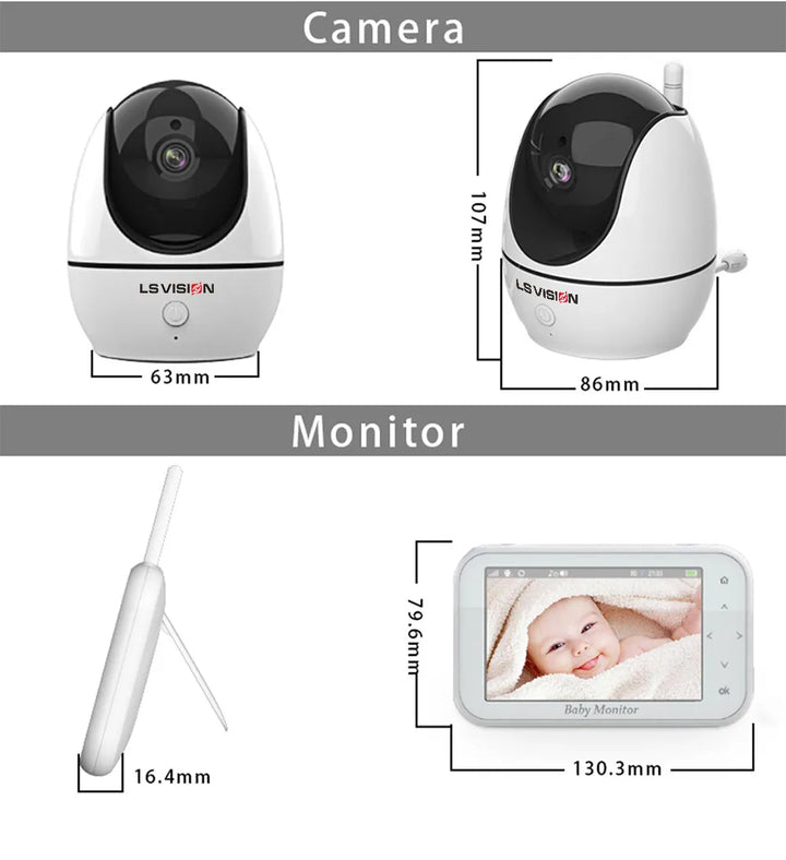 LS VISION 4.3 Inch Video Baby Monitor With Pan Tilt Camera 2.4G Wireless Two Way Audio Night Vision Security Cameras Babysitter