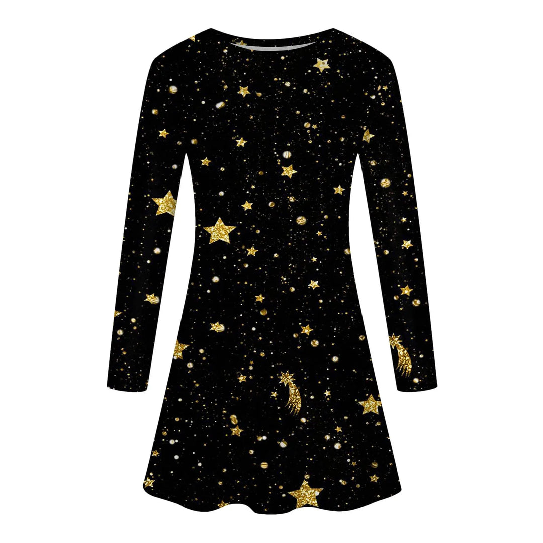 Winter Christmas Tree Party Dresses Women Cute Elk Print A-Line Dress Autumn Long Sleeve Casual Clothing Oversized Ladies Dress