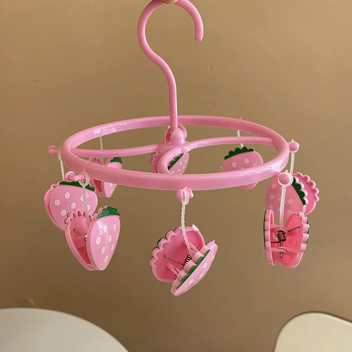 Cute Strawberry Heart Clothes Hanger Windproof Socks Underwear Drying Rack Household Storage Laundry Rack