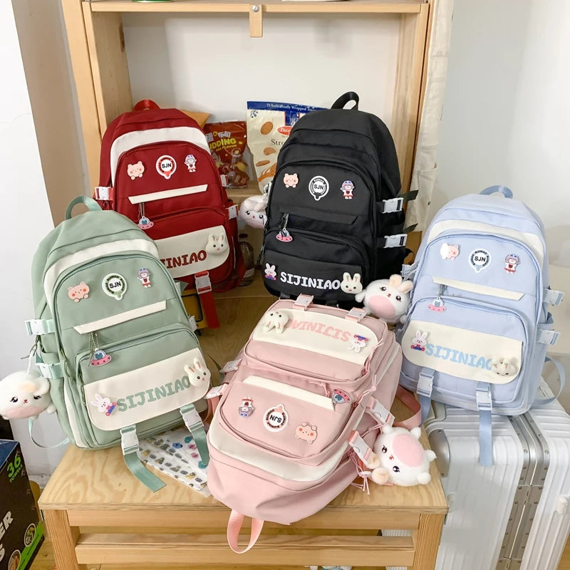 Girl Pink Harajuku Kawaii Badge Book Bag Women Travel School Bags Female Cute Nylon Laptop College Backpack Lady Student Fashion