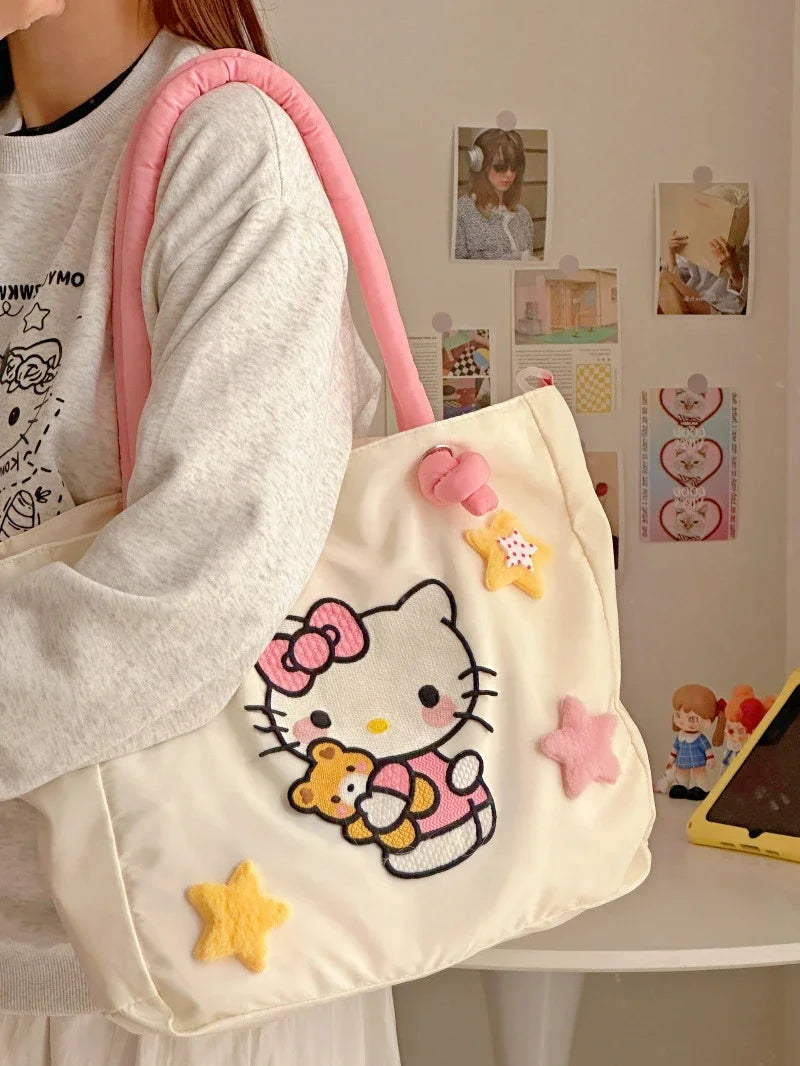 Kawaii Hello Kitty Y2K Fashion Soft Shoulder Bags Cute Cartoon Versatile Large Capacity Tote Handbags Birthday Gifts Girls Women