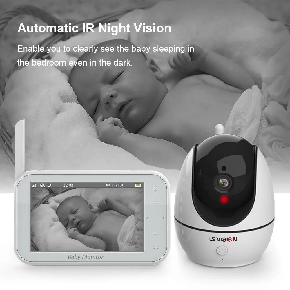 LS VISION 4.3 Inch Video Baby Monitor With Pan Tilt Camera 2.4G Wireless Two Way Audio Night Vision Security Cameras Babysitter