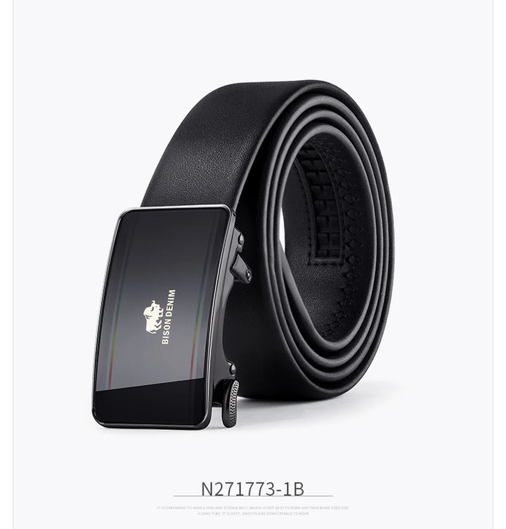 BISONDENIM Famous Brand Belt Men Top Quality Genuine Luxury Leather Belts for Men,Strap Male Metal Automatic Buckle N71772