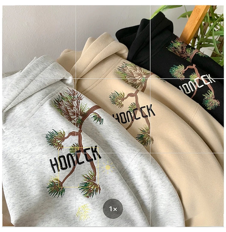 Retro Men Hoodies Letter Embroidered Oversized Hoodie Fashion Loose Pullover Hip Hop Hooded Sweatshirt Man Women Clothing