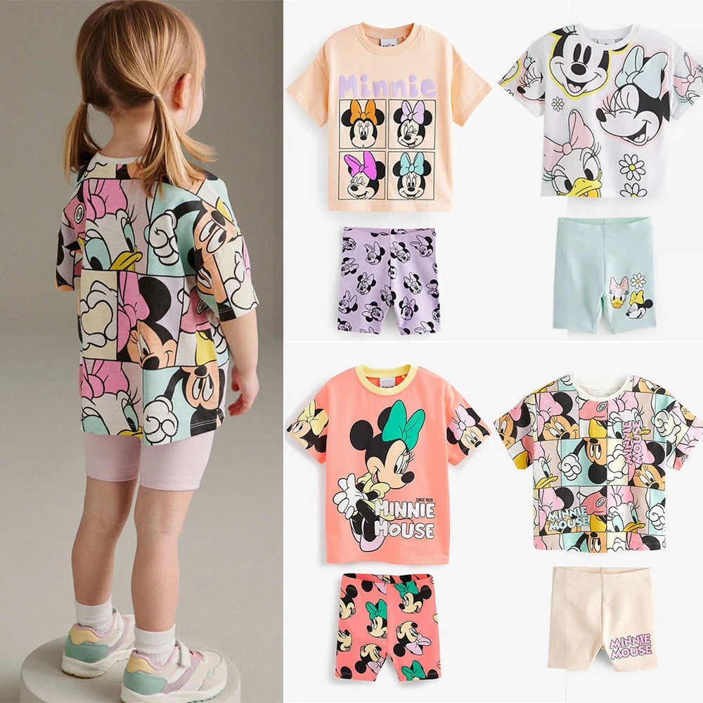 2PCS T-shirt and Pants Set Hoodie Kids Girl Autumn Disney Minnie Mouse Printed Pajamas Toddler 2-8Y Homwear Casual Outfits