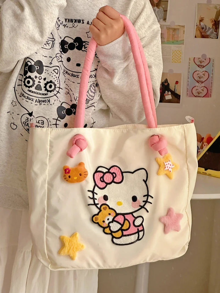 Kawaii Hello Kitty Y2K Fashion Soft Shoulder Bags Cute Cartoon Versatile Large Capacity Tote Handbags Birthday Gifts Girls Women