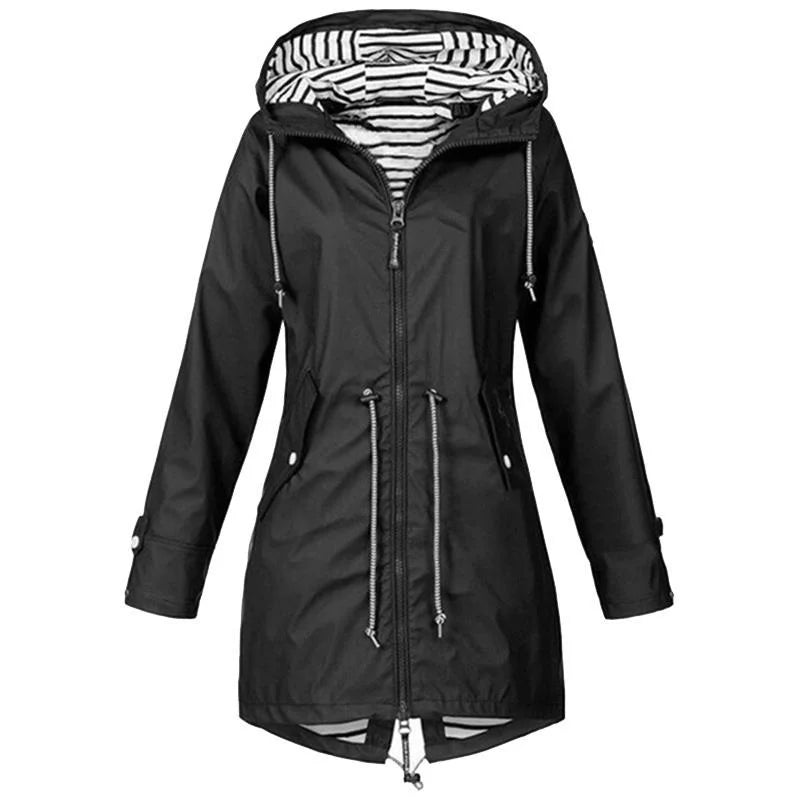 Womens Waterproof Raincoat Casual Lightweight Drawstring Jackets