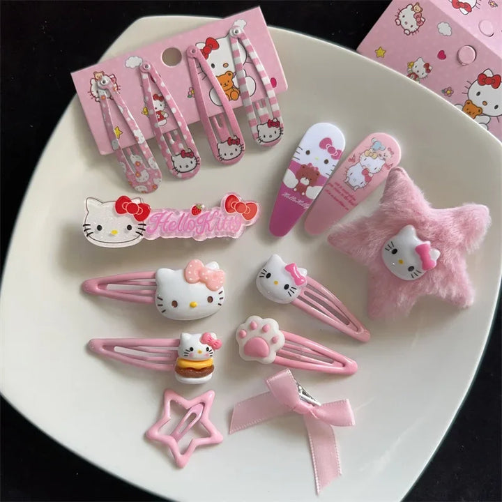 New Kawaii Cartoon Sanrio Hello Kitty Hairpin Set Gift Sweet Cute Princess Hello Kitty Hairpin Set Bb Clip Bangs Clip