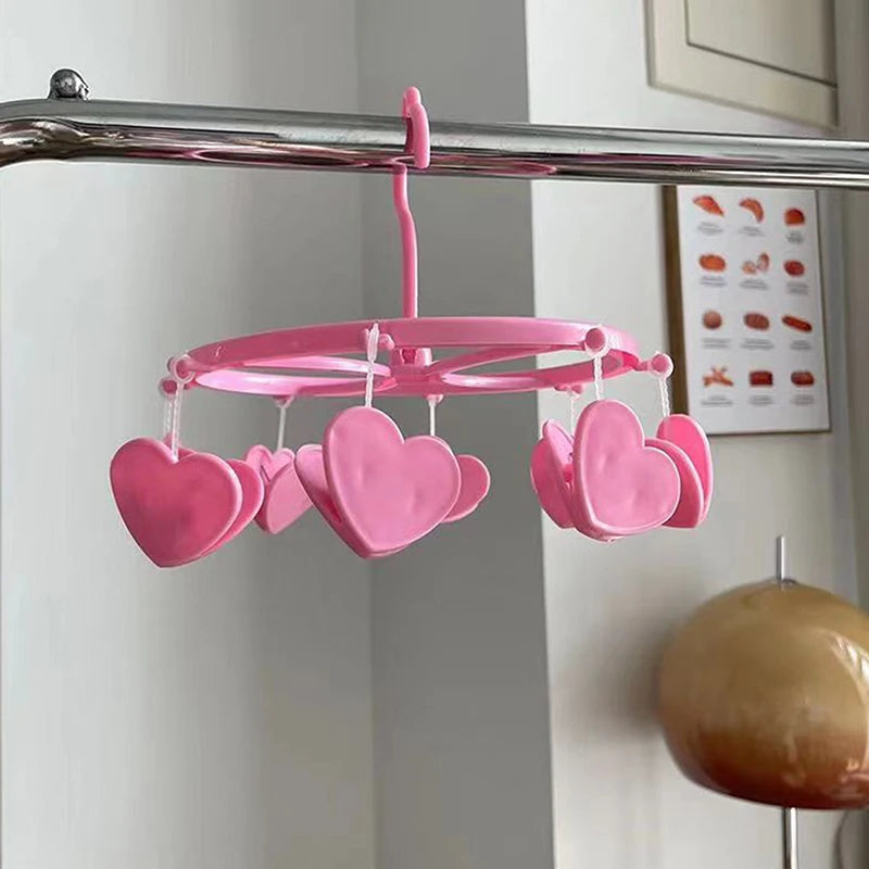 Cute Strawberry Heart Clothes Hanger Windproof Socks Underwear Drying Rack Household Storage Laundry Rack