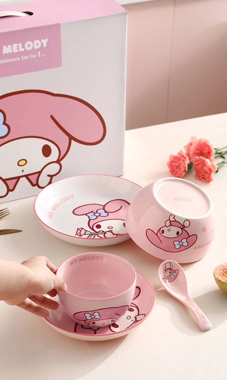 MINISO Sanrio Tableware Cinnamoroll Bowl Spoon Plate Children's Cute Ceramic Tableware Kitchen Utensil Set Food Storage Gifts