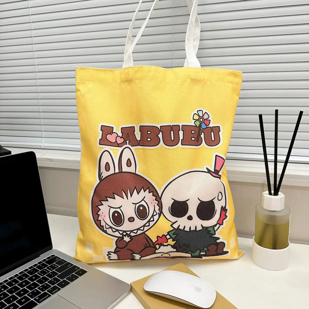 Labubu Canvas Bag Female Student Cute Cartoon Shopping HandBag Casual Shoulder Bag