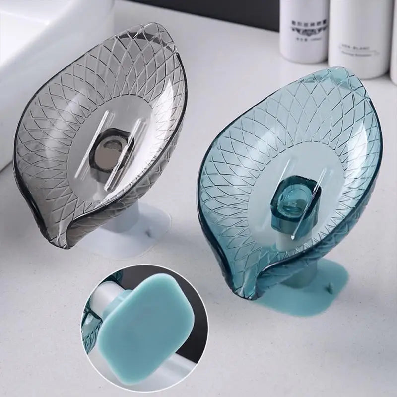 1PC Leaf-shaped Soap Dish Punch-free Soap Dish Sponge Holder Wall-mounted Soap Box Bathroom Suction Cup Drain Portable Soap Box