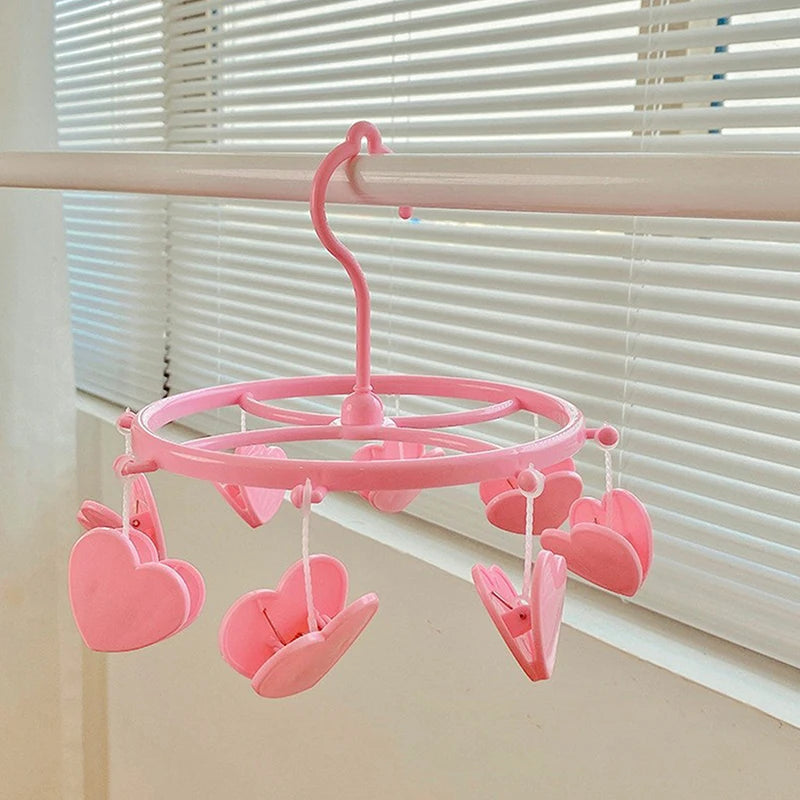 Cute Strawberry Heart Clothes Hanger Windproof Socks Underwear Drying Rack Household Storage Laundry Rack