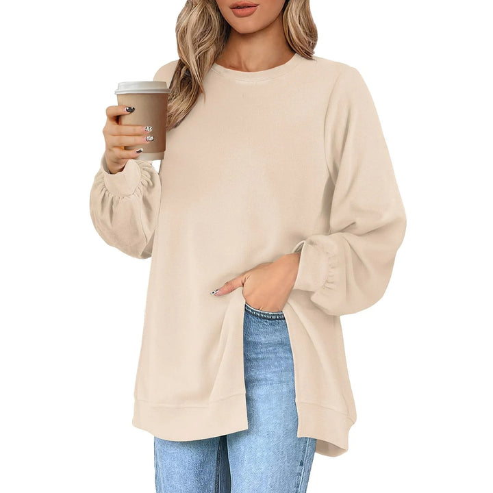 Harajuku Style Solid Color Fashion Round Neck Button Split Sweatshirt Basic Streetwear Loose Long Sleeve Top For Girls