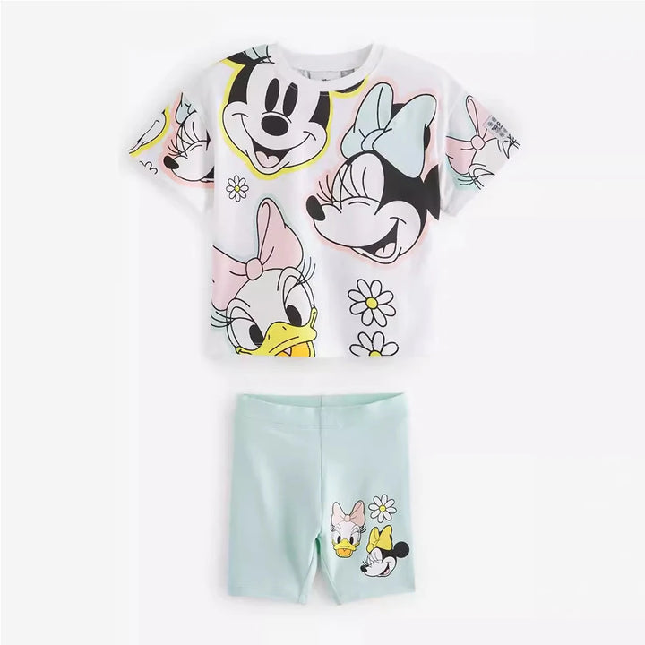 2PCS T-shirt and Pants Set Hoodie Kids Girl Autumn Disney Minnie Mouse Printed Pajamas Toddler 2-8Y Homwear Casual Outfits