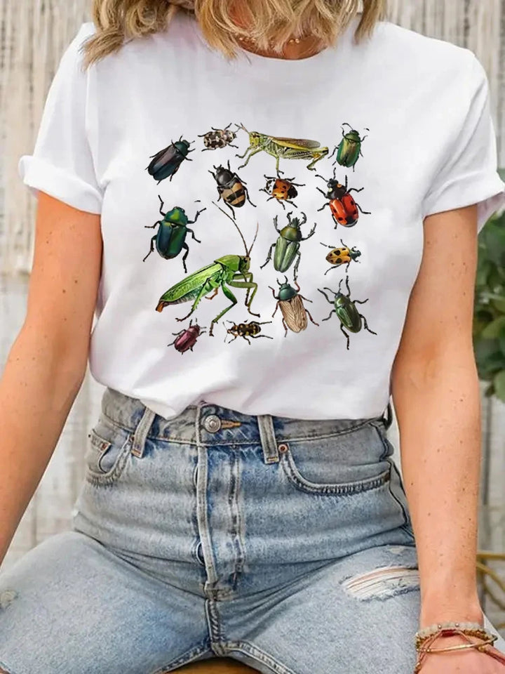 Fun Insects Creative Printed T-Shirts Women Summer Fashion Cute Casual Round Neck Female Cotton  Short Sleeved Design Clothes