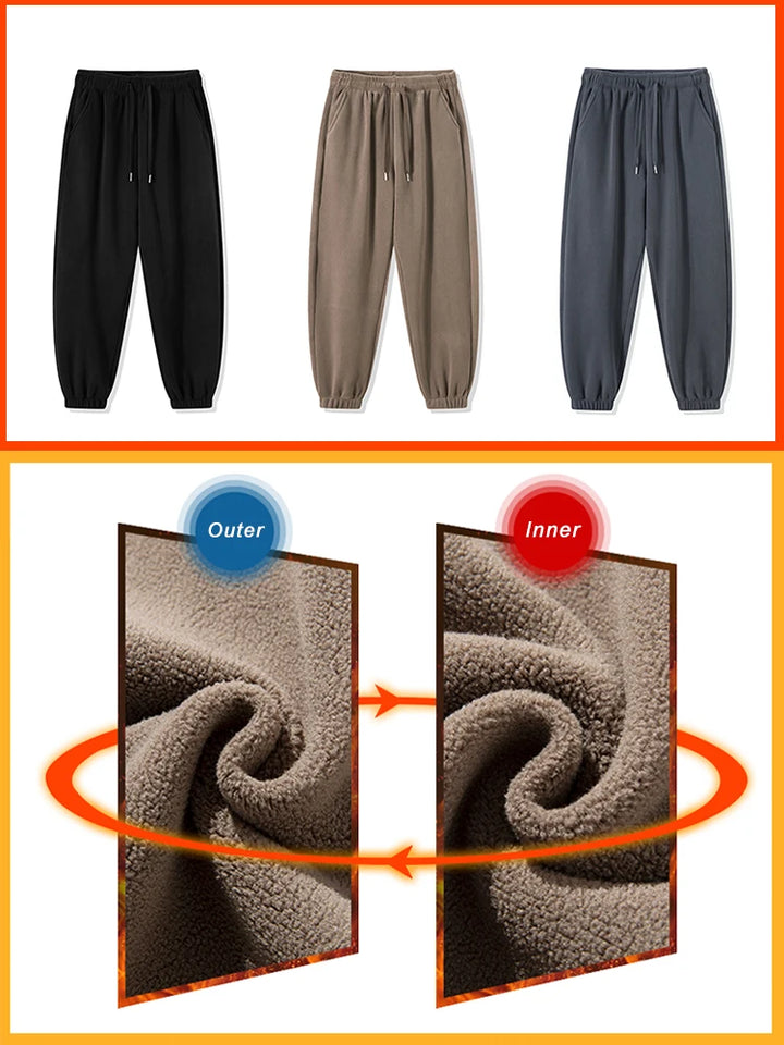 2024 New Winter Fleece Joggers Men Warm Sweatpants Double-Sided Velvet Loose Casual Pants Male Thick Thermal Trousers