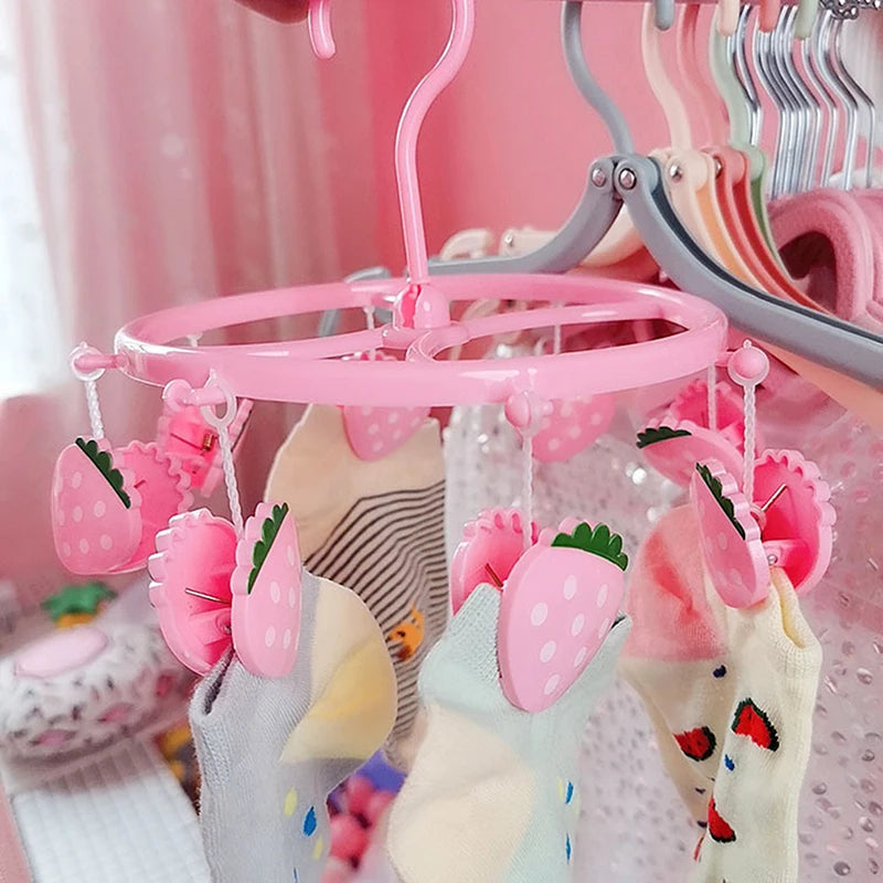 Cute Strawberry Heart Clothes Hanger Windproof Socks Underwear Drying Rack Household Storage Laundry Rack