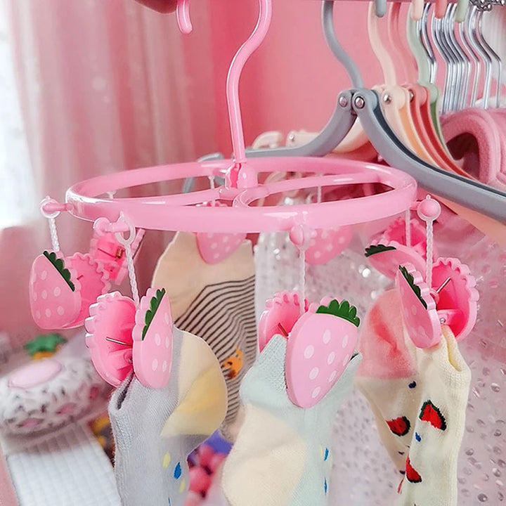 Cute Strawberry Heart Clothes Hanger Windproof Socks Underwear Drying Rack Household Storage Laundry Rack