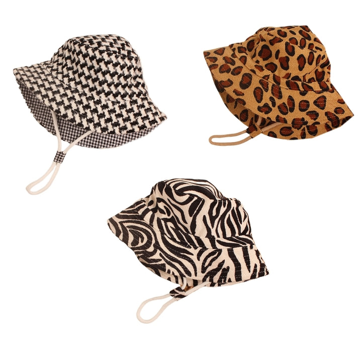 Fashion Leopard Baby Bucket Hat Summer Big Brim Kids  Hats Adjustable Drawstring Beach Cap Panama  Protection Caps