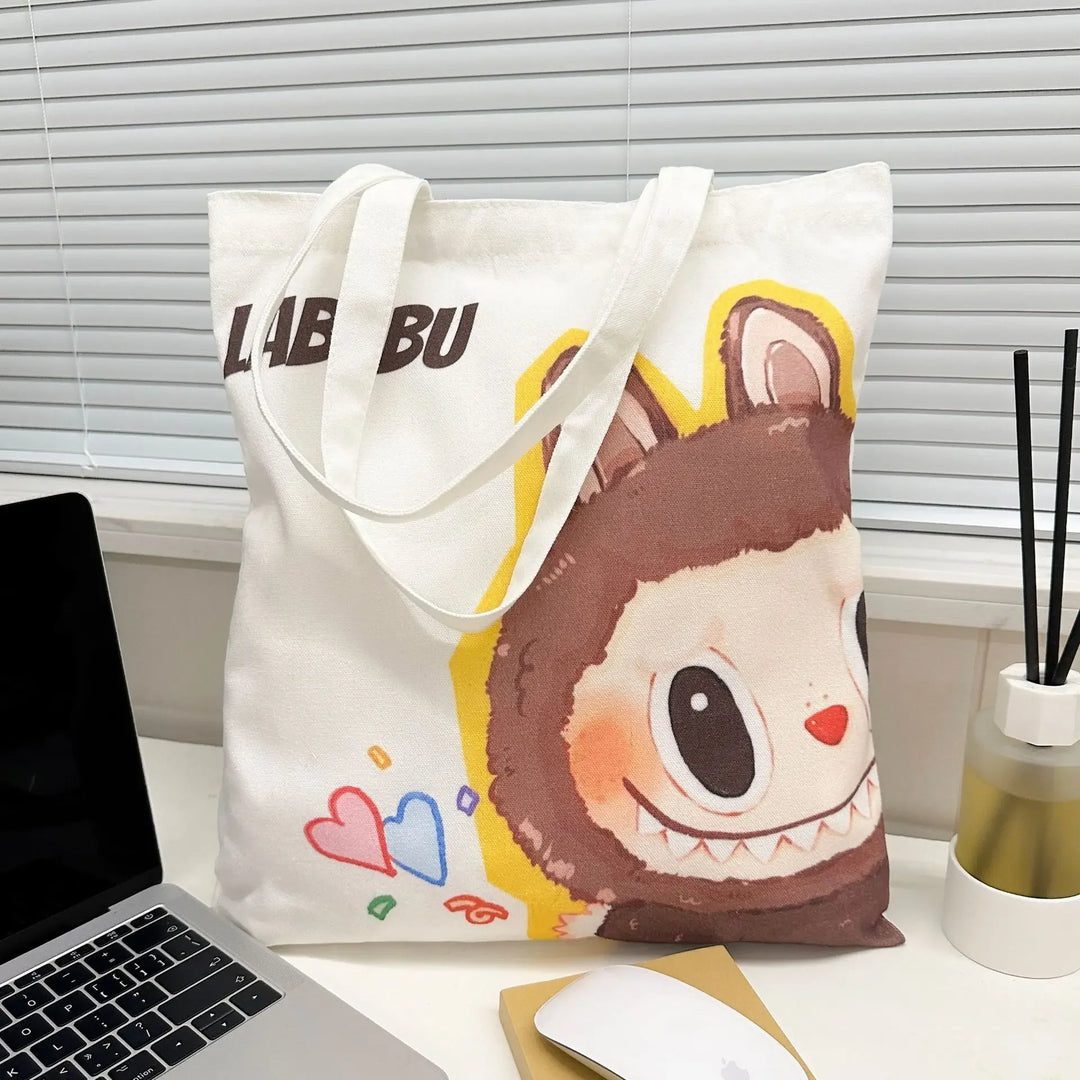 Labubu Canvas Bag Female Student Cute Cartoon Shopping HandBag Casual Shoulder Bag