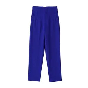 Women Elegant Solid Pencil Pants High Waist Casual Pants