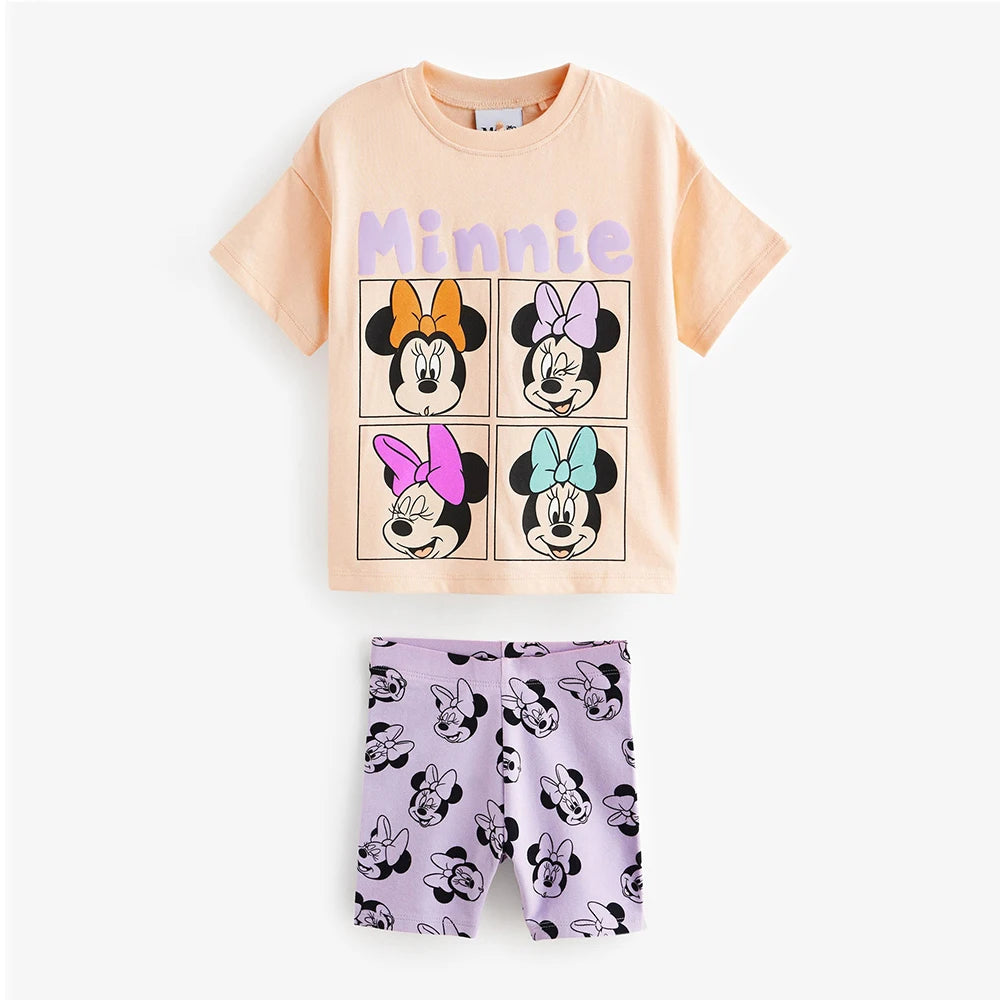 2PCS T-shirt and Pants Set Hoodie Kids Girl Autumn Disney Minnie Mouse Printed Pajamas Toddler 2-8Y Homwear Casual Outfits