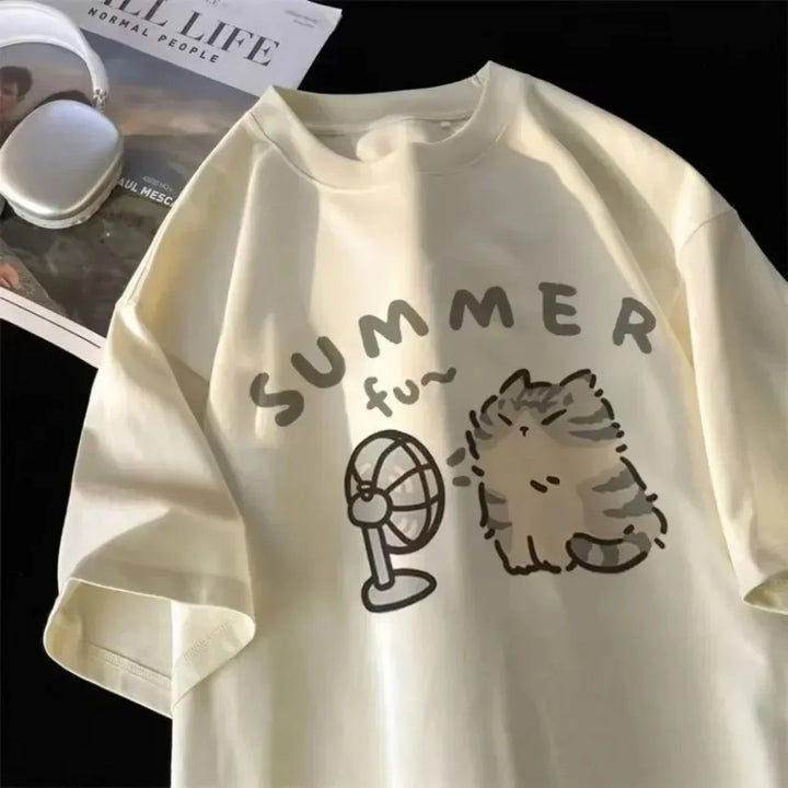 Summer Cat Print Funny Kids Woman Tees T-shirt