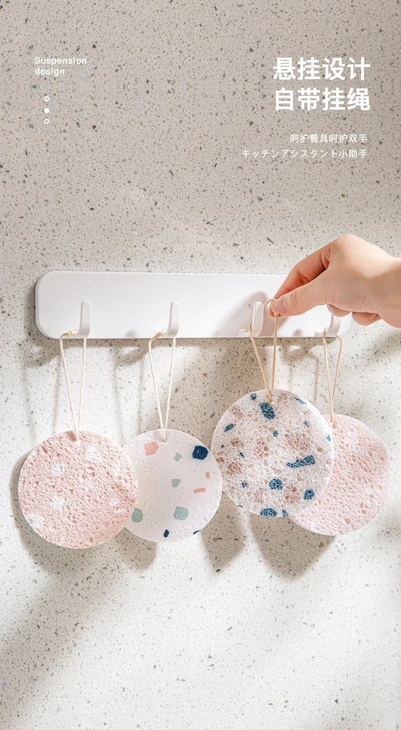 1pcs Compressed Sponge Brush Dishwashing Wood Pulp Wipe Oil Stains Add Foam Rag Household Cleaning Tools Hanging Rope Storage