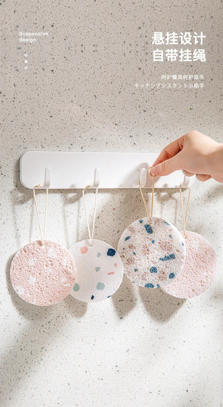 1pcs Compressed Sponge Brush Dishwashing Wood Pulp Wipe Oil Stains Add Foam Rag Household Cleaning Tools Hanging Rope Storage