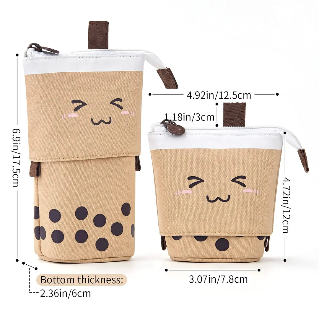 Standing Milk Tea Pencil Case Cute Telescopic Pen Holder Stationery Pouch Pen Box for School Students Office Supplies Pencil Bag