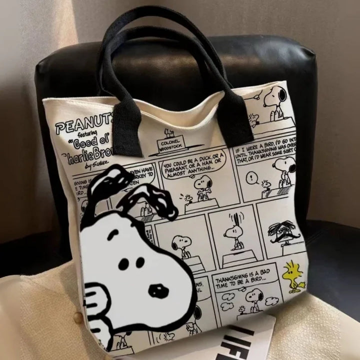 MINISO Disney New Series Canvas Bag Women High Capacity Bag Cartoon Snoopy Handbag Printed Leisure Tote Bag Festival Gifts