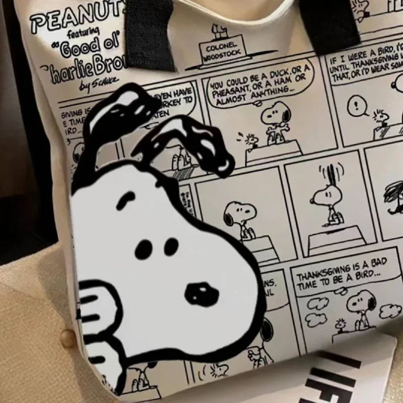 MINISO Disney New Series Canvas Bag Women High Capacity Bag Cartoon Snoopy Handbag Printed Leisure Tote Bag Festival Gifts