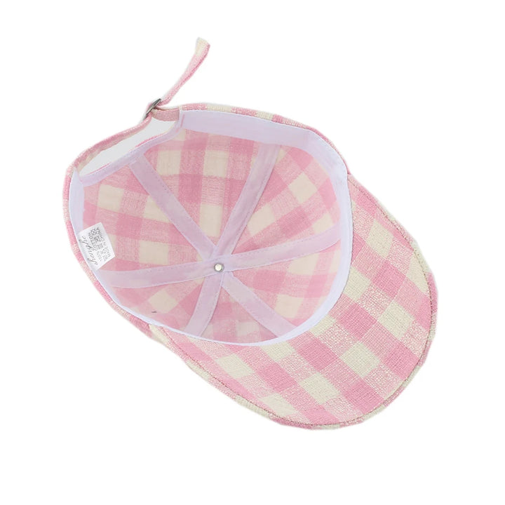 Korean Sweet Bowknot Embroidery Baseball Caps Women Girl Cute Pink Hat Outdoor Sun Visor Hats Adjustable Plaid Sunscreen Cap