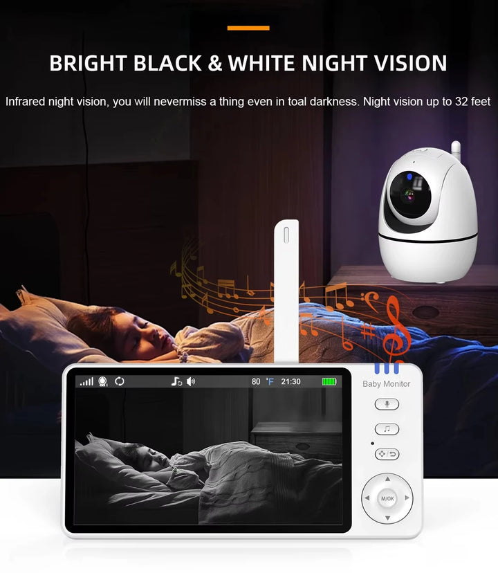 Newest 5.0 Inch Two Way Audio Temperature Night Vision Baby Crying Detection Monitoring Video Babyfoon Baby Monitor With Camera