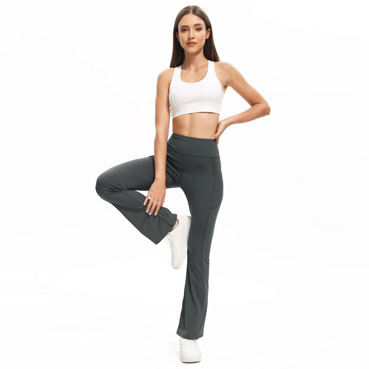 Women Flare Leggings High Waist Wide Leg Yoga Pants With Pocket Seamless