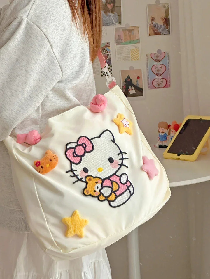 Kawaii Hello Kitty Y2K Fashion Soft Shoulder Bags Cute Cartoon Versatile Large Capacity Tote Handbags Birthday Gifts Girls Women