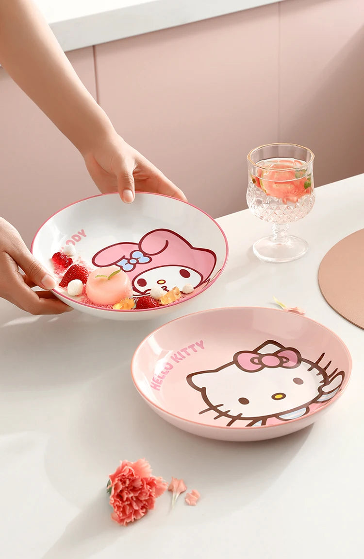 MINISO Sanrio Tableware Cinnamoroll Bowl Spoon Plate Children's Cute Ceramic Tableware Kitchen Utensil Set Food Storage Gifts