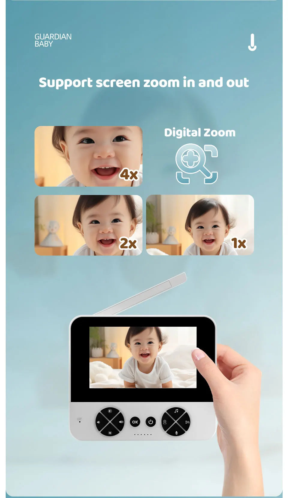 4.3 "video baby monitor with gimbal camera 2.4G wireless two-way audio night vision crying temperature detection security camera