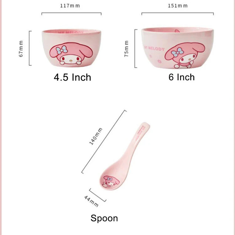 MINISO Sanrio Tableware Cinnamoroll Bowl Spoon Plate Children's Cute Ceramic Tableware Kitchen Utensil Set Food Storage Gifts