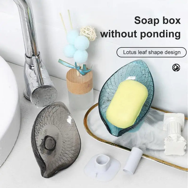 1PC Leaf-shaped Soap Dish Punch-free Soap Dish Sponge Holder Wall-mounted Soap Box Bathroom Suction Cup Drain Portable Soap Box