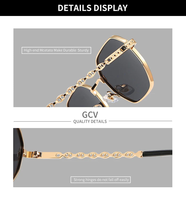 GCV brand classic retro women's rectangular square metal frame glasses, sunglasses, Polaroid lenses，Box Oculos De Sol Gafas