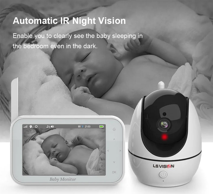 LS VISION 4.3 Inch Video Baby Monitor With Pan Tilt Camera 2.4G Wireless Two Way Audio Night Vision Security Cameras Babysitter