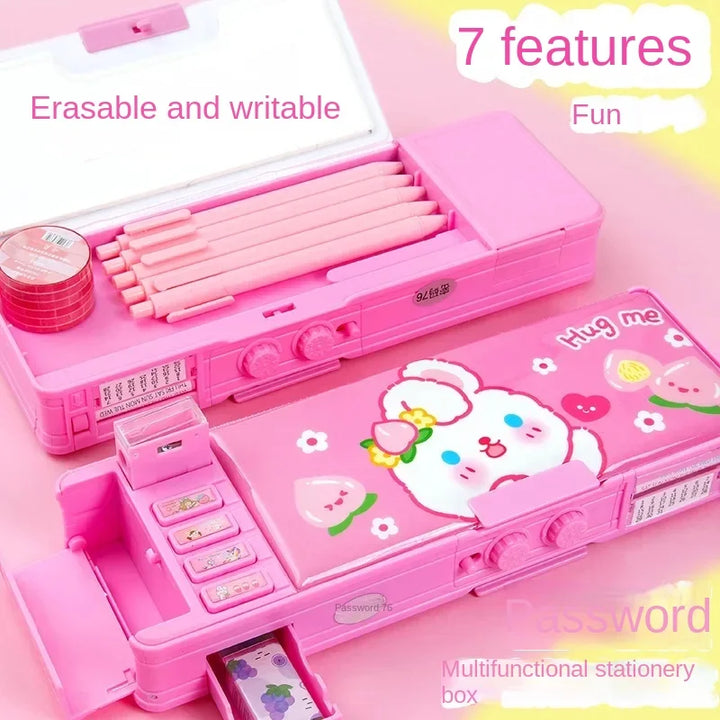 Multi Functional Stationery Box Smart Female Password Lock High Tech Pencil Case  Mechanism Bilayer Girls School Students