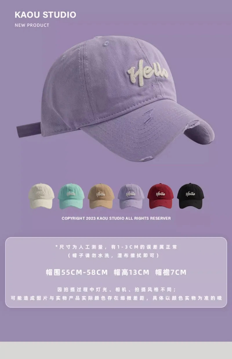 Spring and Summer Sunshade cute Baseball Caps for Women Japanese Fresh Student Sports Versatile Curved Brim Hole Men's Hats